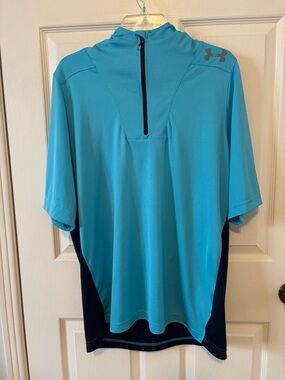 Under Armour LG Aqua Teal & Navy Fitted Athletic Top